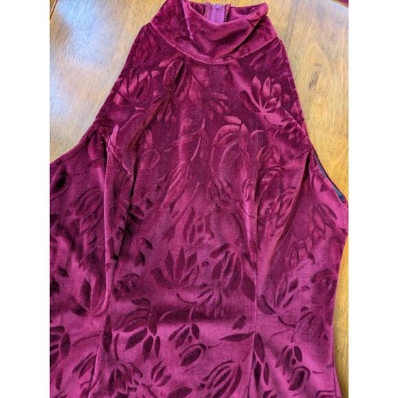 Howard Hartsfield Maxi Dress M Red Velvet Floral 90s Halter Mock Neck Slit - Picture 7 of 10